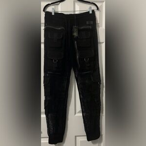 NWT Dolls Kill / Club Exx Black Complex Nights Fishnet Cargo Pants